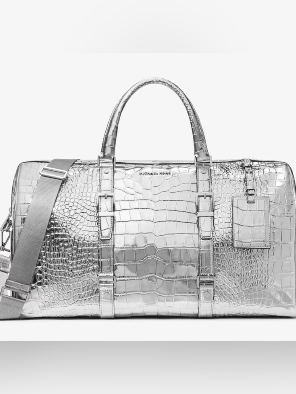 Michael Kors Metallic Croc-Embossed Weekender Bag - Silver